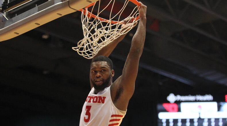 Dayton’s Trey Landers dunks against Georgia Southern on Saturday, Dec. 29, 2018, at UD Arena. David Jablonski/Staff