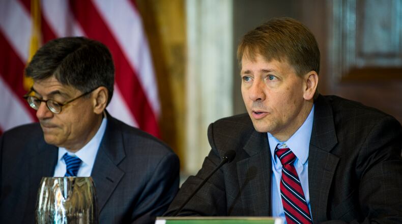 Director of the Consumer Financial Protection Bureau, Richard Cordray, delivers remarks during a public meeting of the Financial Literacy and Education Commission at the United States Treasury on June 29, 2016 in Washington, DC. The agenda focused on financial education and investment advice, as well as the intersection of financial education and legal aid. (Photo by Pete Marovich/Getty Images)