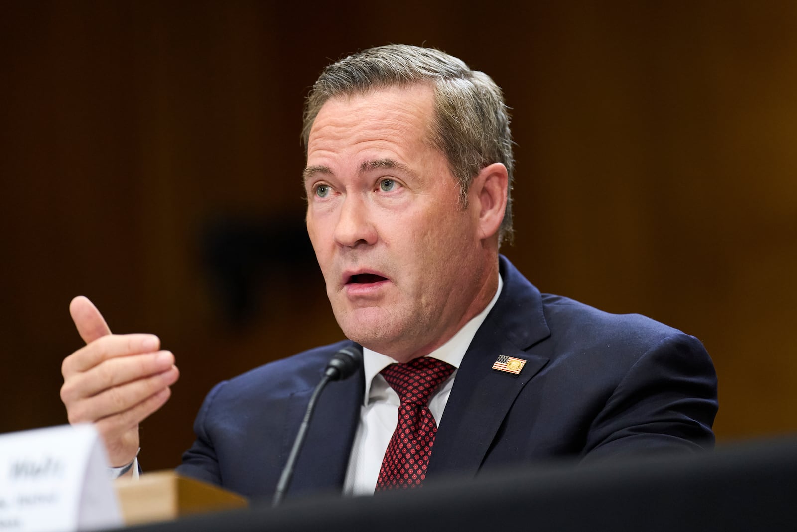 Former White House National Security Adviser Michael Waltz, testifies during a Senate Foreign Relations Committee nomination hearing on his nomination to be U.S. Representative to the United Nations, Tuesday, July 15, 2025, on Capitol Hill in Washington. (AP Photo/Jacquelyn Martin)