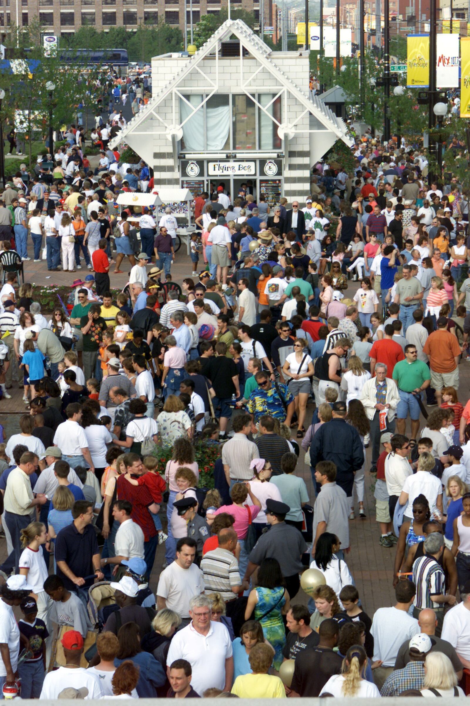 More than 50,000 people converged downtown for the dedication of RiverScape May 19, 2001. STAFF FILE PHOTO