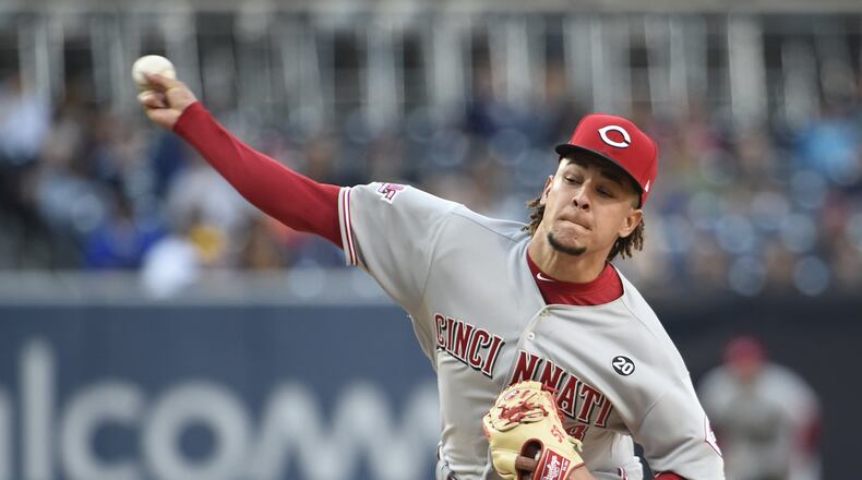 SAN DIEGO, CA - APRIL 20: Luis Castillo #58 of the Cincinnati Reds pitches during the first inning of a baseball game against the San Diego Padres at Petco Park April 20, 2019 in San Diego, California. (Photo by Denis Poroy/Getty Images)