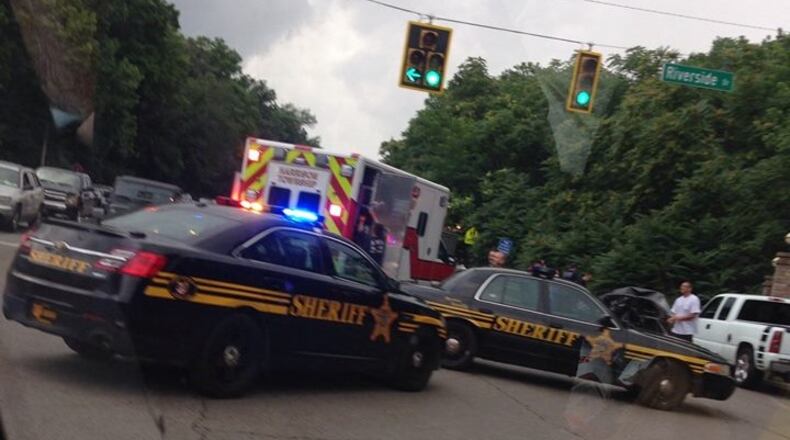 A car and sport-utility vehicle crashed head-on Saturday evening, July 1, 2017, at Shoup Mill Road and Riverside Drive in Harrison Twp.