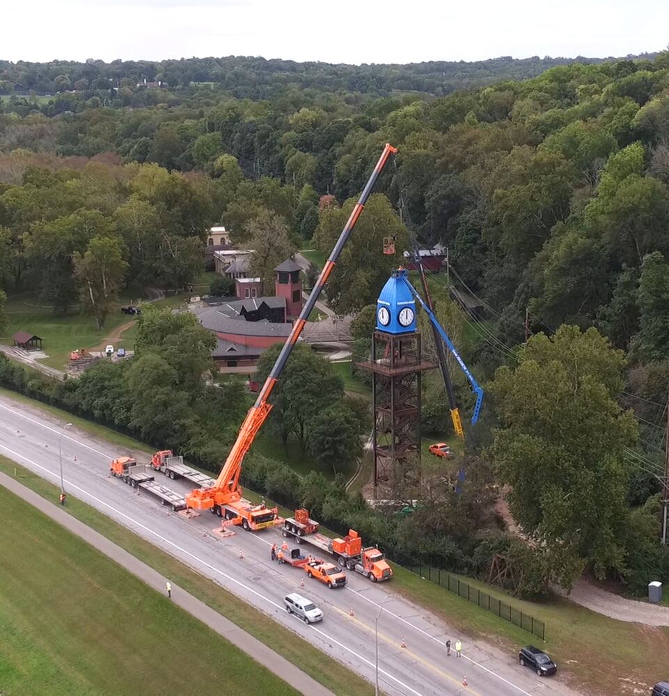 Iconic Dayton clock visible from I-75 again