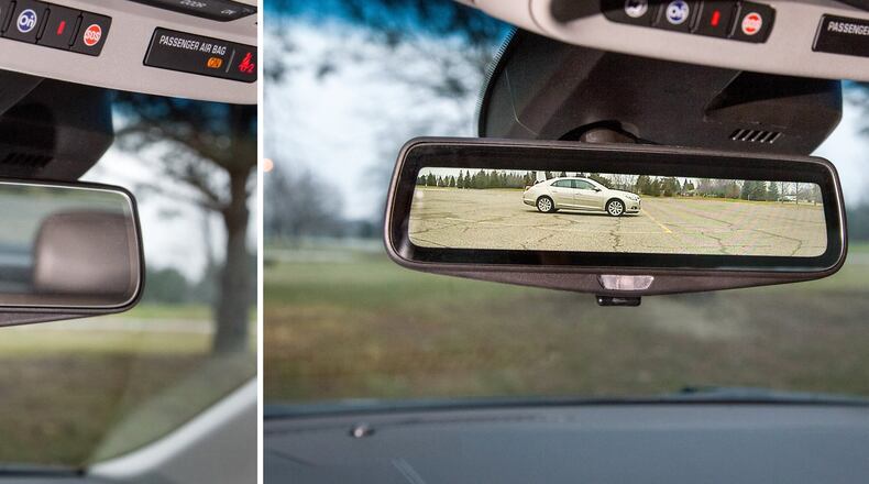 Cadillac’s high-resolution streaming video is being added to the function of a traditional rearview mirror, removing obstructions of passengers, headrests and the vehicle’s roof and rear pillars. The streaming video mirror improves field of vision by an estimated 300 percent, or roughly four times greater than a standard rearview mirror. Cadillac photos