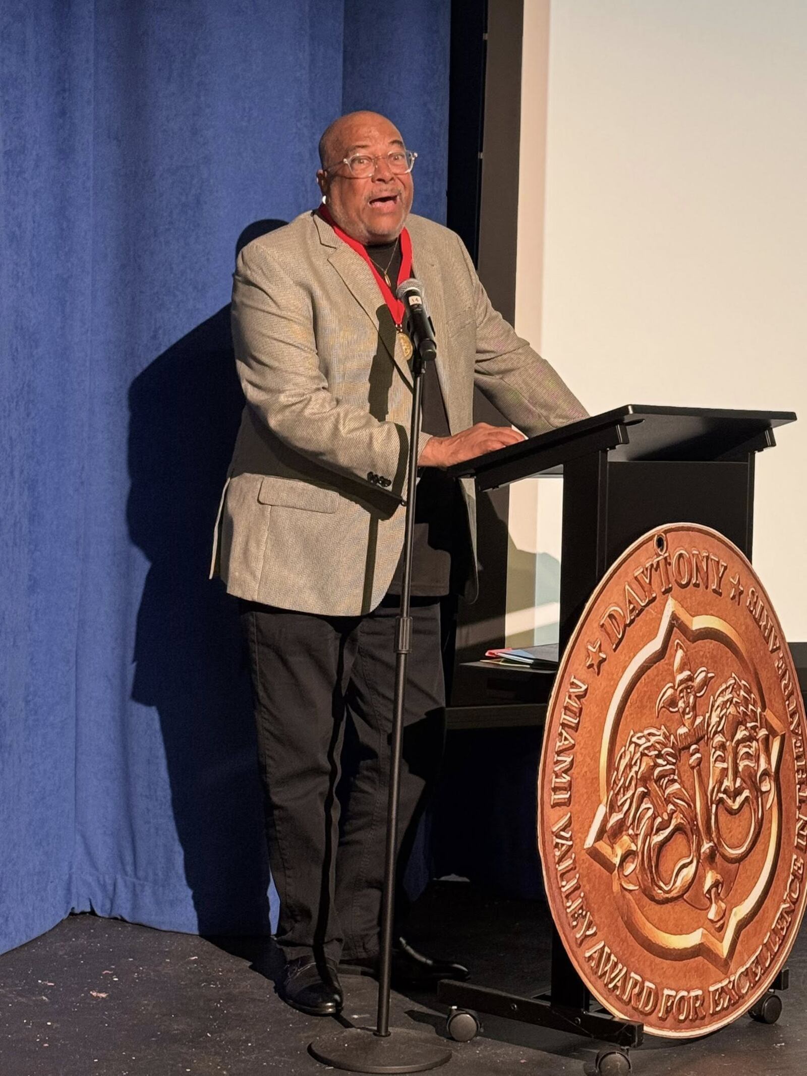 Franklin Johnson, who has worked with Dayton Playhouse and Dayton Theatre Guild numerous times over the past 16 years, was inducted into the Dayton Theatre Hall of Fame July 26 in Springboro. PHOTO BY DEBRA STRAUSS