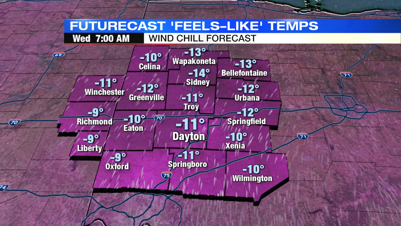 Feels Like Temperatures for Wednesday Morning