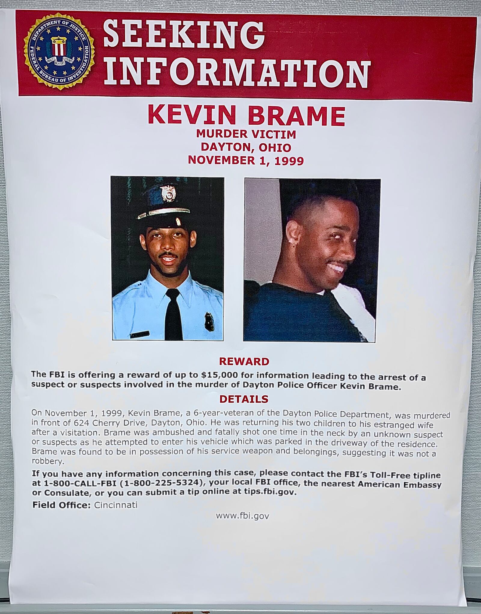The FBI is offering a reward for up to $15,000 for information leading to the arrest of a suspect or suspects involved in Kevin Brame’s homicide. MARSHALL GORBY\STAFF