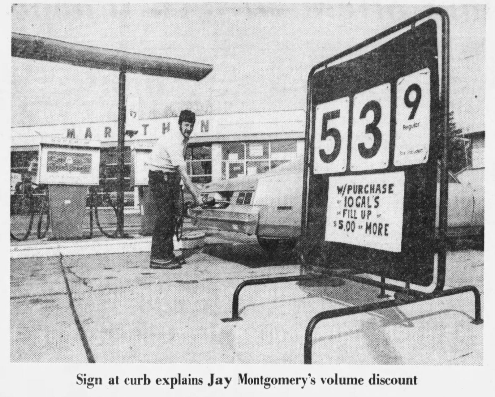 Marathon dealer Jay Montgomery walked out of his station 47 times in one day, in 1976, to pump one dollar's worth of gas. DAYTON DAILY NEWS ARCHIVES