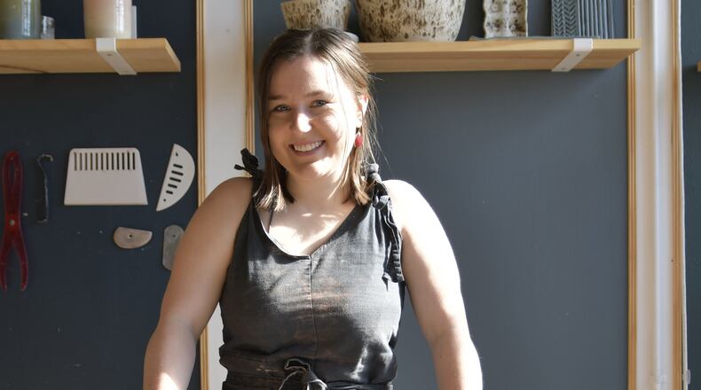 Throwing on the wheel is ceramicist Sarah Richard’s favorite part of making pottery. “I’m much more focused on the form. I have a very neutral-toned color palette. I spend most of my visionary part of pottery on the wheel.” Contributed