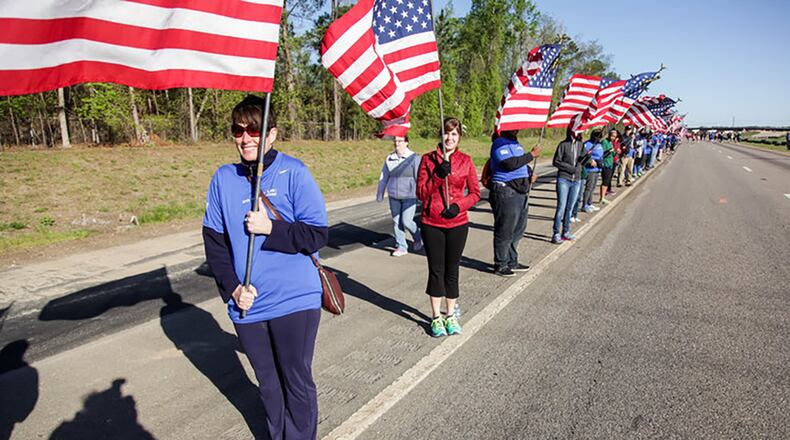 ‘wear blue: run to remember’ honors the American Military and supports runners at the All American Marathon & Mike to Mike Half Marathon in Fayetteville, N.C., on Sunday, April 3, 2016.
