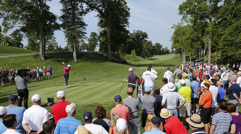 Jason Day tees off on the 14th hole during the second round of The Memorial Tournament at Muirfield Village Golf Club in Dublin, Ohio on June 3, 2016. (Adam Cairns / The Columbus Dispatch)