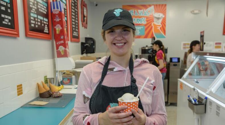 Jubie’s Creamery in Fairborn served decadent frozen treats for National Ice Cream for Breakfast Day on Saturday, Feb. 1. Visitors were able to order donut sundaes, hot chocolate and coffee floats and Cinnamon Toast Crunch ice cream all on Jubie's special menu. TOM GILLIAM / CONTRIBUTING PHOTOGRAPHER