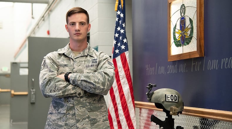 Senior Airman Patrick Schilling, an explosive ordnance disposal technician at Hill Air Force Base, was recently named one of the Air Force’s 12 Outstanding Airmen of the Year. Annually, the Air Force selects 12 enlisted Airmen from various career fields based on superior leadership, job performance and personal achievements. (U.S. Air Force photo/R. Nial Bradshaw)