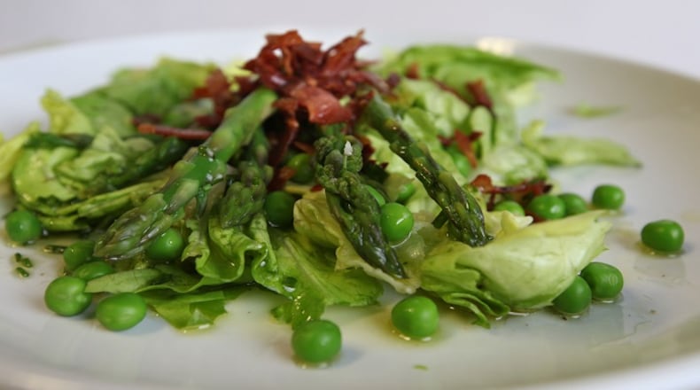Asparagus salad, with peas and crisp prociutto, in an April 2012 file image. (Jessica J. Trevino/Detroit Free Press/TNS)