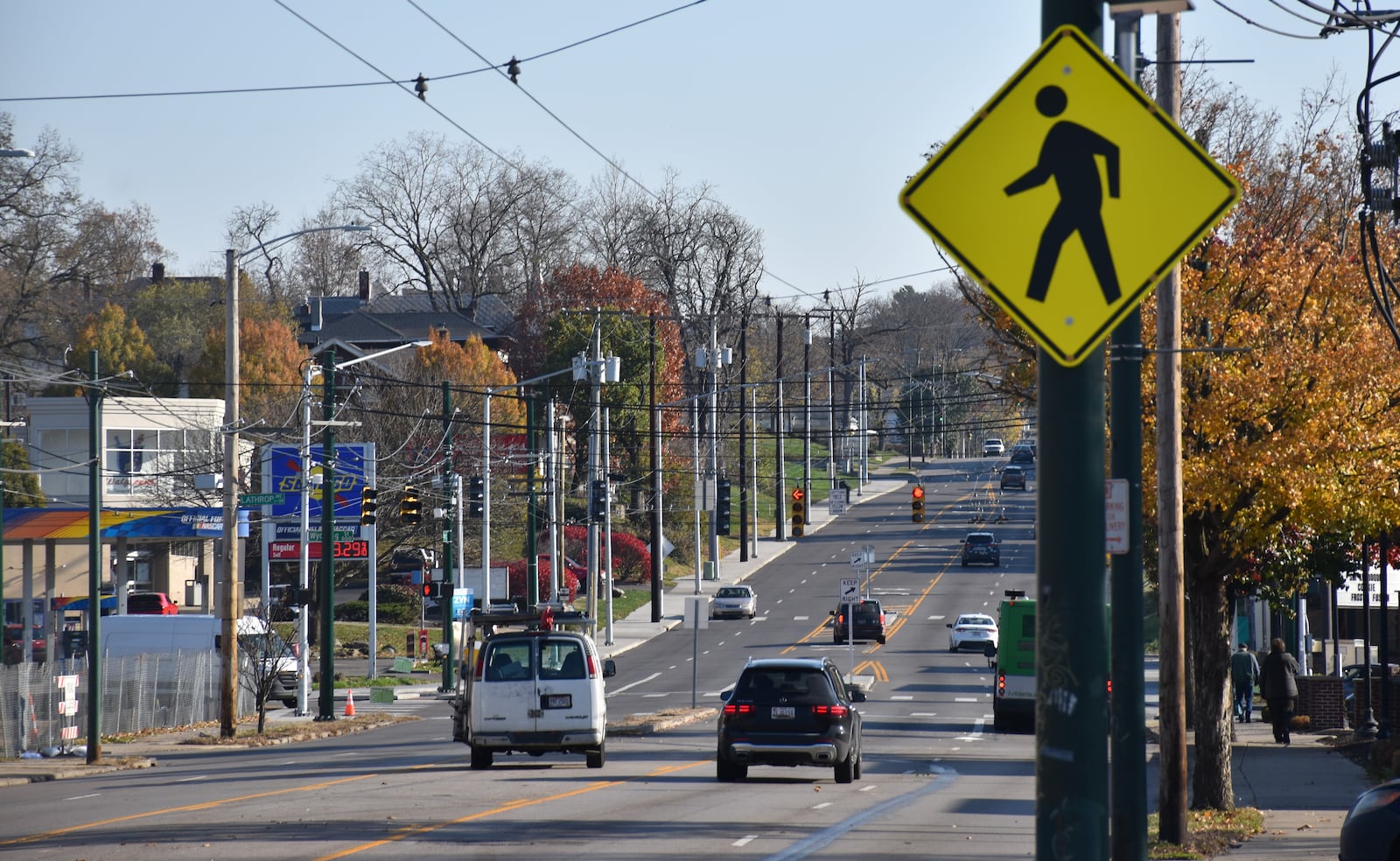 Traffic at Wayne Avenue and Wyoming Street in southeast Dayton. The city is going to evaluate whether to lower speed limits in some business districts. CORNELIUS FROLIK / STAFF