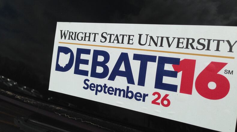 A sticker celebrating the Sept. 26 in the Wright State University Nutter Center.