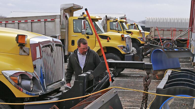 Clark County Engineer Jonathan Burr looks over the county’s salt trucks are ready for the icy weather that’s predicted for Friday night and Saturday. The County has 10 trucks ready to go out on the roads if the weather turns bad. Bill Lackey/Staff