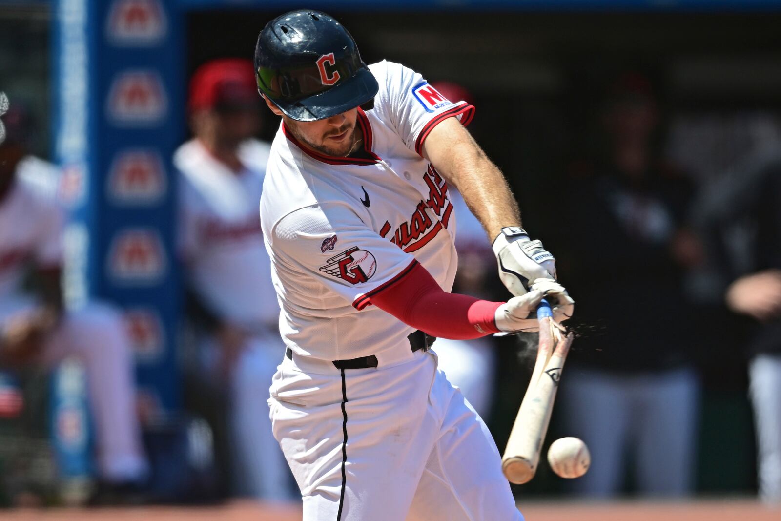 Cleveland Guardians' Will Wilson grounds out during the first inning of a baseball game against the New York Yankees, Wednesday, April 23, 2025, in Cleveland. (AP Photo/David Dermer)