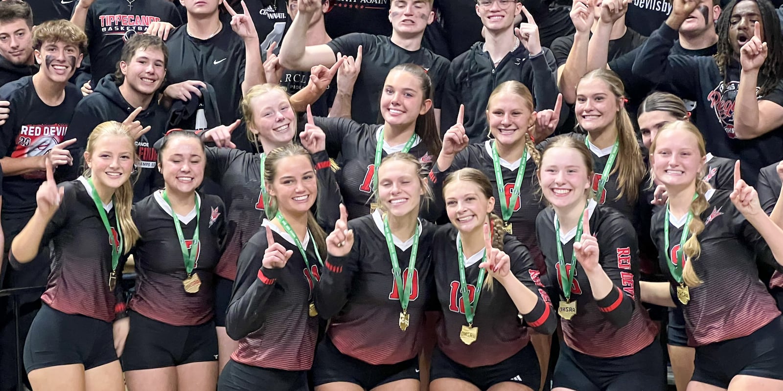The Tippecanoe High School girls volleyball team won the Division III state championship, beating Bloom-Carroll 3-1 on Saturday night at Wright State University's Ervin J. Nutter Center. The Red Devils finished the season a perfect 29-0. HENRY S. CONTE / CONTRIBUTED PHOTO