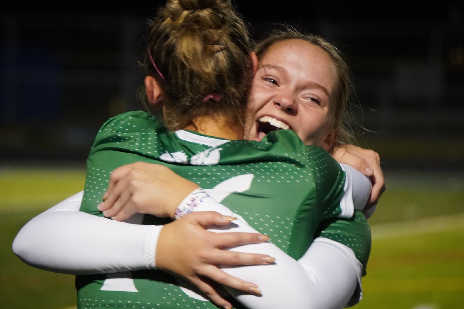 The Badin High School girls soccer team celebrates after beating Hoban 1-0 in a Division III state semifinal on Tuesday night at Olentangy. CHRIS VOGT / CONTRIBTED
