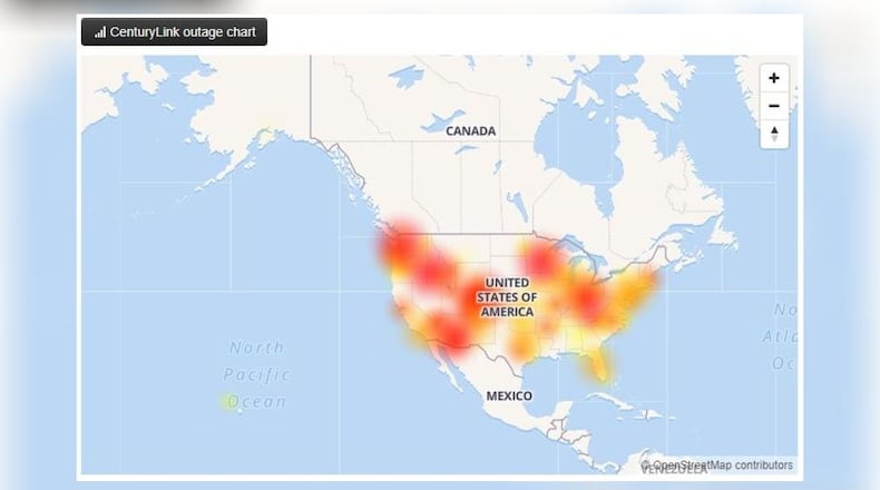 CenturyLink Outage Map (Courtesy/downdetector.com)