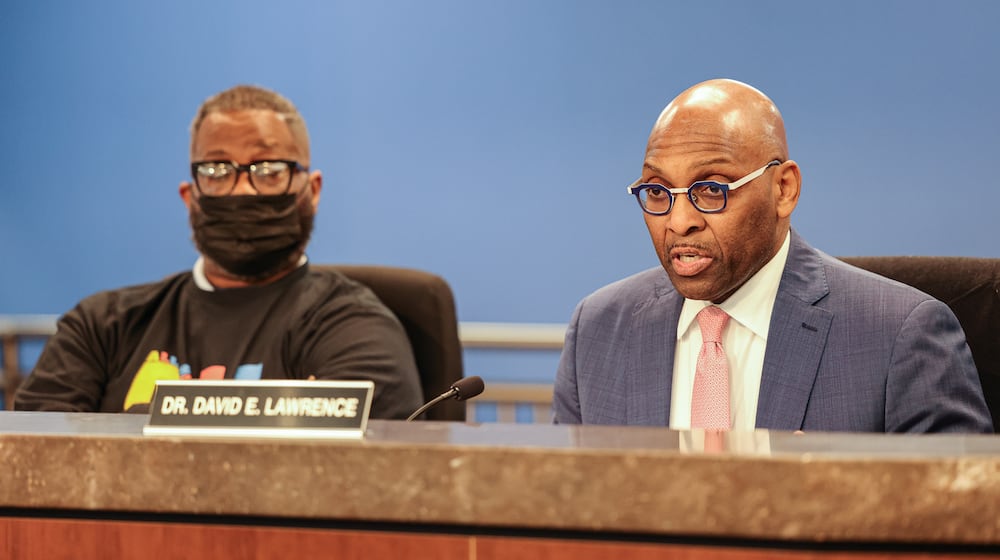 Dayton Public Schools superintendent David Lawrence speaks while Board of Education president William Bailey listens during a special meeting on Tuesday, Feb. 3 in Dayton. The board chose neither of two options it was considering for a levy in May but plans to place one on the November ballot. BRYANT BILLING/STAFF