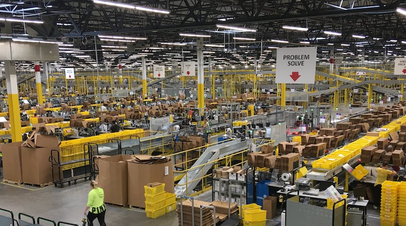 A look inside the Amazon fulfillment center in Etna, Ohio. The online giant is one of the companies that has continued to hire during the COVID-19 pandemic. FILE