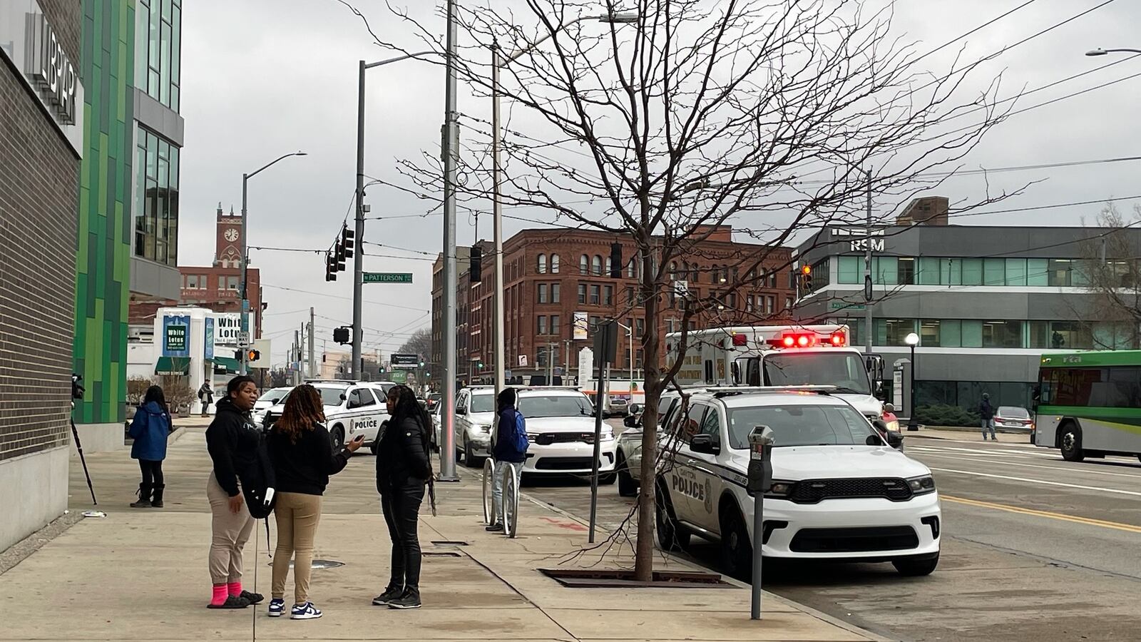 Dayton emergency crews were outside the main branch of the Dayton Metro Library after a reported fight and an evacuation of the building. SYDNEY DAWES, STAFF