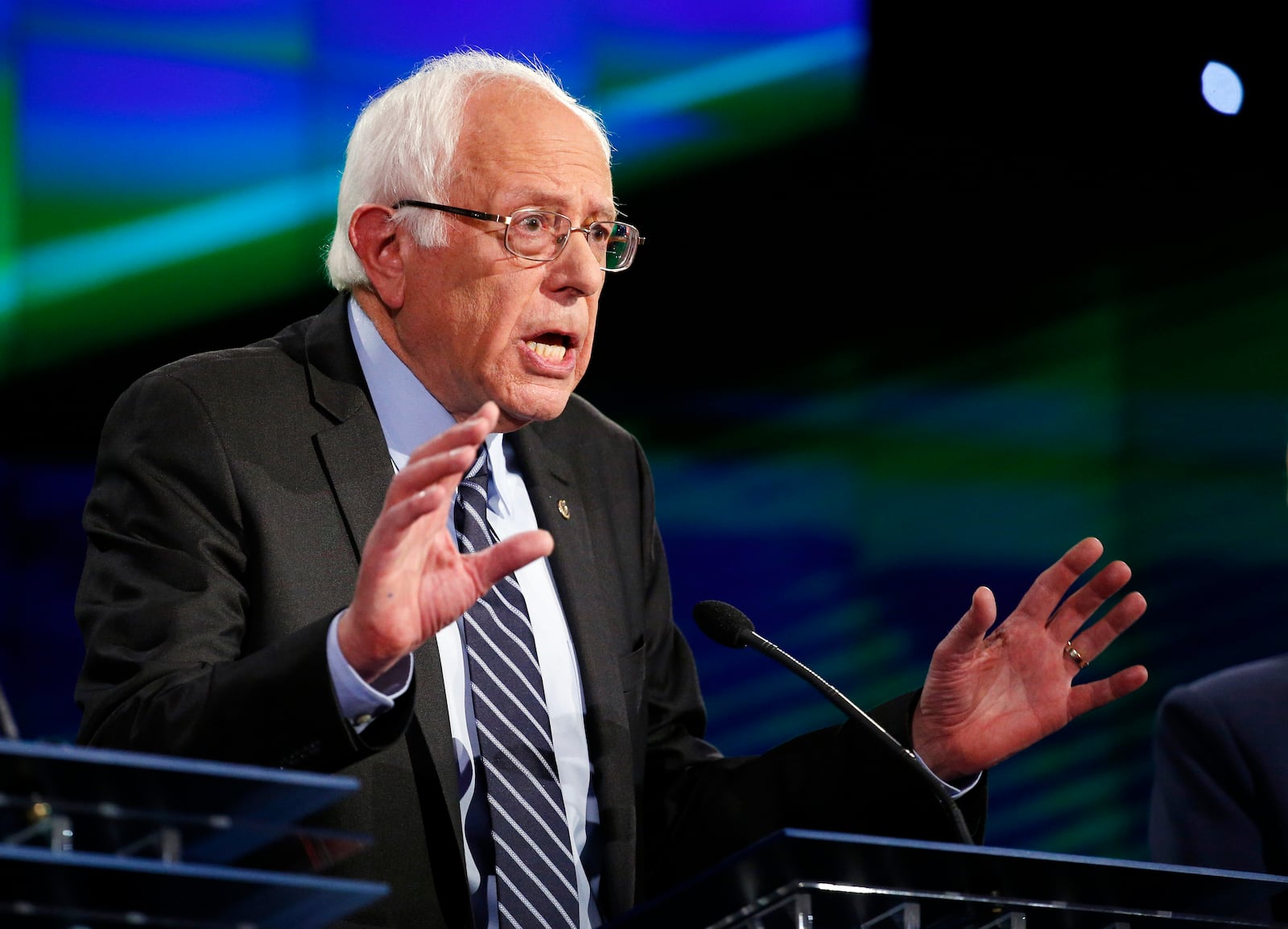 Sen. Bernie Sanders, of Vermont, speaks during the CNN Democratic presidential debate Tuesday, Oct. 13, 2015, in Las Vegas. (AP Photo/John Locher)