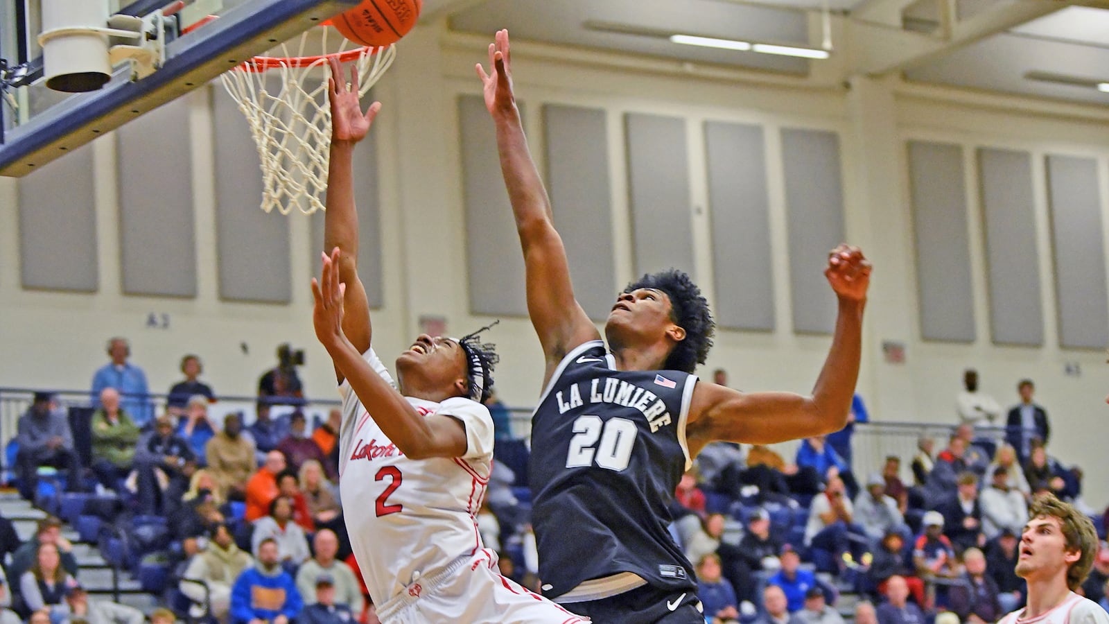 Joshua Tyson beats the first-quarter buzzer for two of his game-high 28 points during Lakota West's 72-71 overtime loss to La Lumiere on Sunday, Jan. 19, 2026 at Flyin' To The Hoop at Fairmont High School's Trent Arena. JEFF GILBERT/CONTRIBUTED