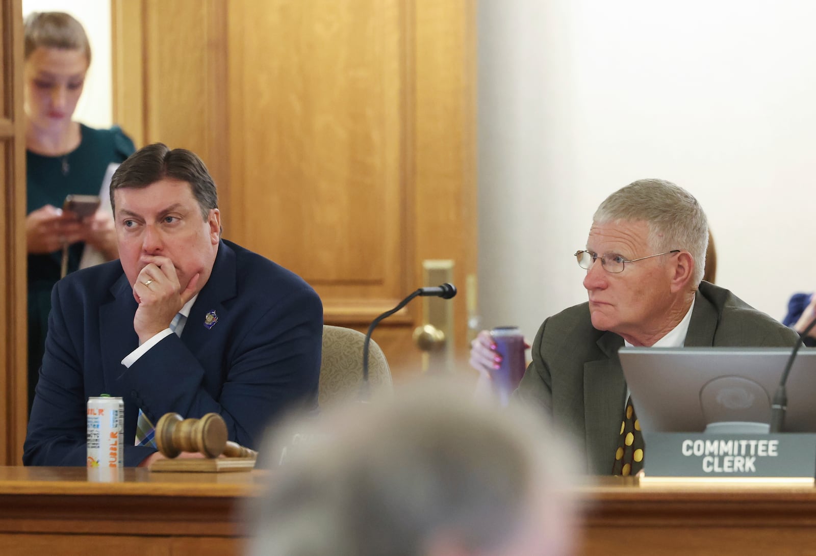 (From left) Rep. Mark Born, R-Beaver Dam, and Sen. Howard Marklein, R-Spring Green, during a Joint Finance Committee hearing at the state Capitol in Madison, Wis. Tuesday, July 1, 2025. (Amber Arnold /Wisconsin State Journal via AP)