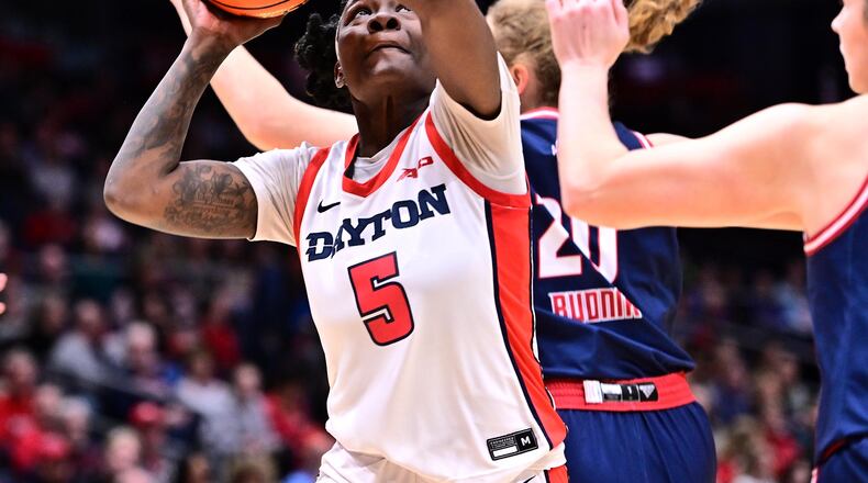 Dayton's Arianna Smith looks to score during Sunday's game vs. Richmond at UD Arena. Erik Schelkun/University of Dayton Athletics photo