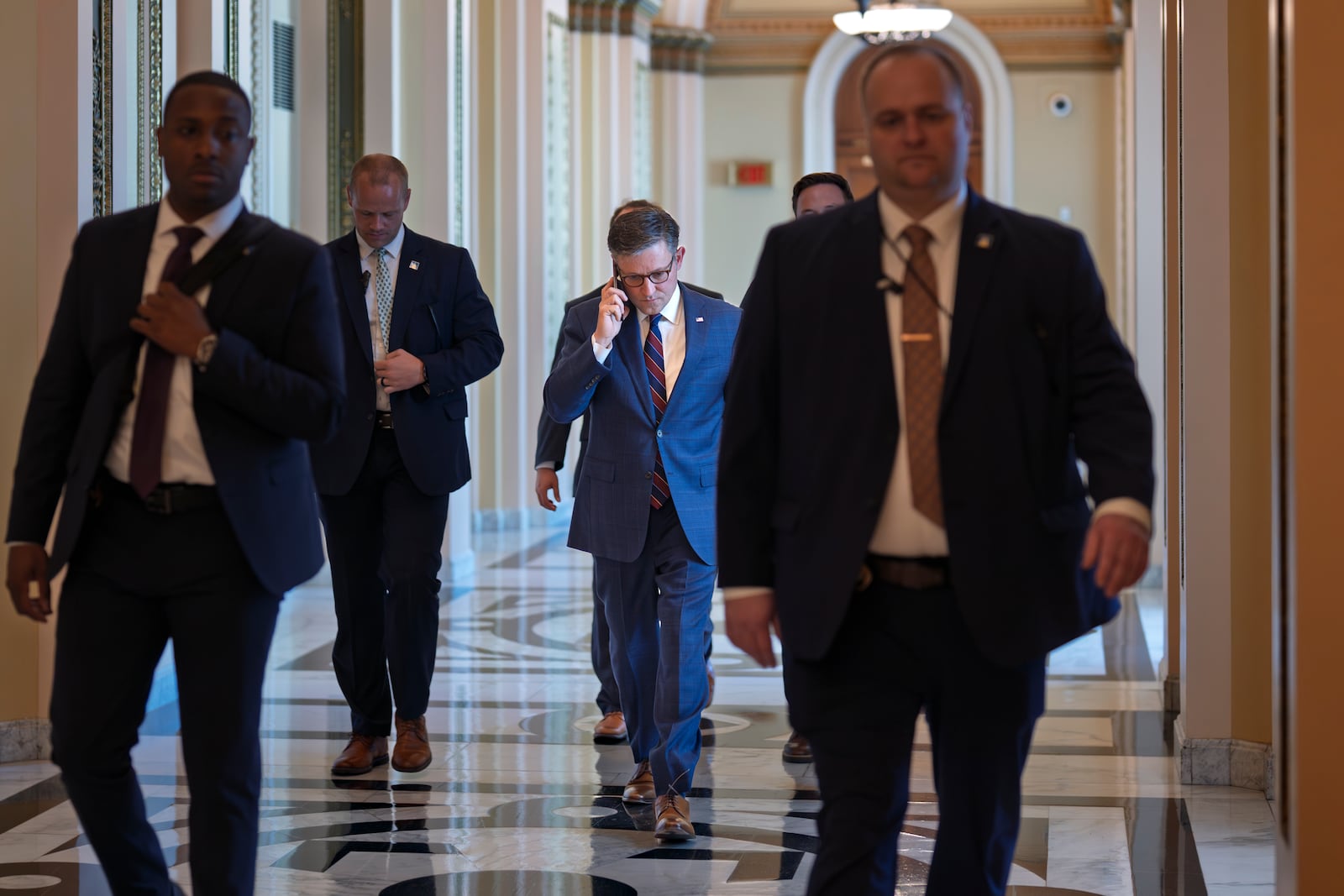 Speaker of the House Mike Johnson, R-La., leaves the chamber at the Capitol in Washington, Thursday, July 17, 2025. (AP Photo/J. Scott Applewhite)