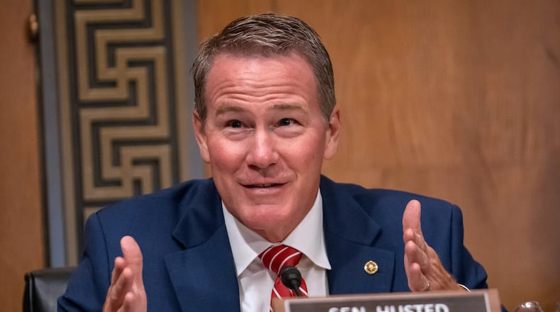 Sen. Jon Husted, R-Ohio, speaks during a hearing of the Senate Committee on Environment and Public Works on Capitol Hill, Wednesday, July 16, 2025, in Washington. (AP Photo/Mark Schiefelbein)
