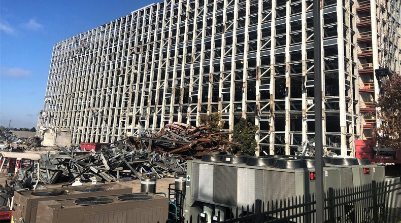 Good Samaritan Hospital’s demolition is on track and is expected to be completed in the first quarter of 2020. Premier Health, which decommissioned the hospital, has asked the city of Dayton to allow any deep-drilled piers that are found to remain in the ground. The city is evaluating whether that could impact redevelopment of the property. CORNELIUS FROLIK / STAFF