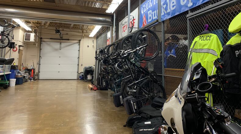 Inside a sally port in the Beavercreek police department, sections have been converted to equipment storage. FILE