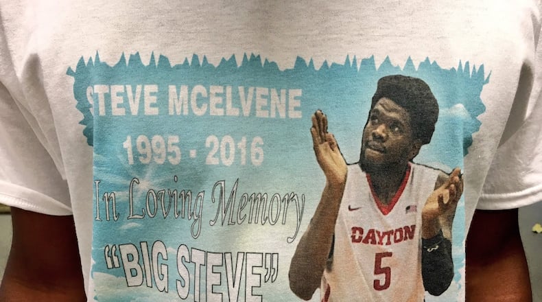 Family and friends of Steve McElvene wore these T-shirts during a visitation for the late McElvene on Friday, May 20, 2016, at the Abundant Life Church in Fort Wayne, Ind. David Jablonski/Staff