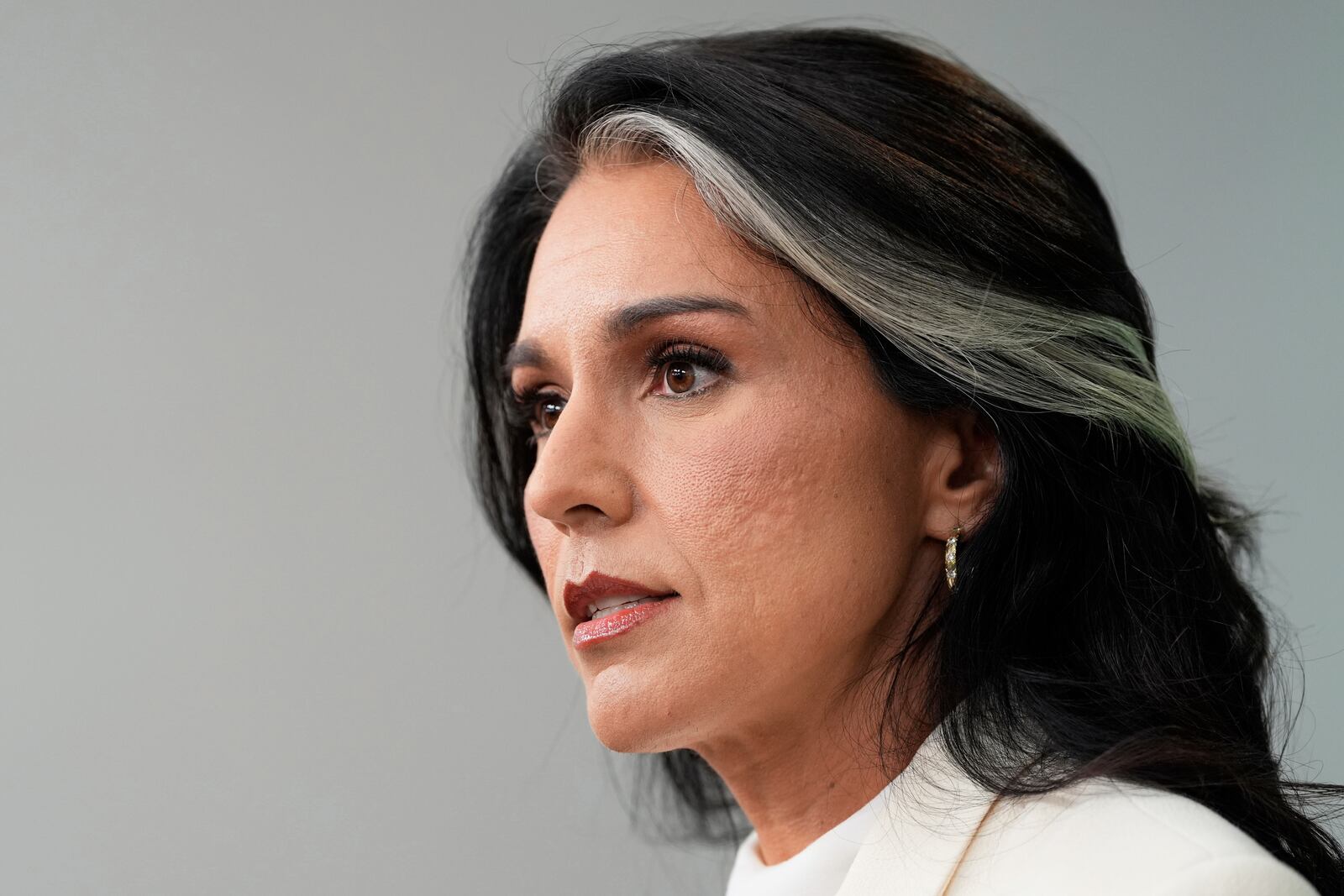 Director of National Intelligence Tulsi Gabbard, speaks with reporters in the James Brady Press Briefing Room at the White House, Wednesday, July 23, 2025, in Washington. (AP Photo/Alex Brandon)