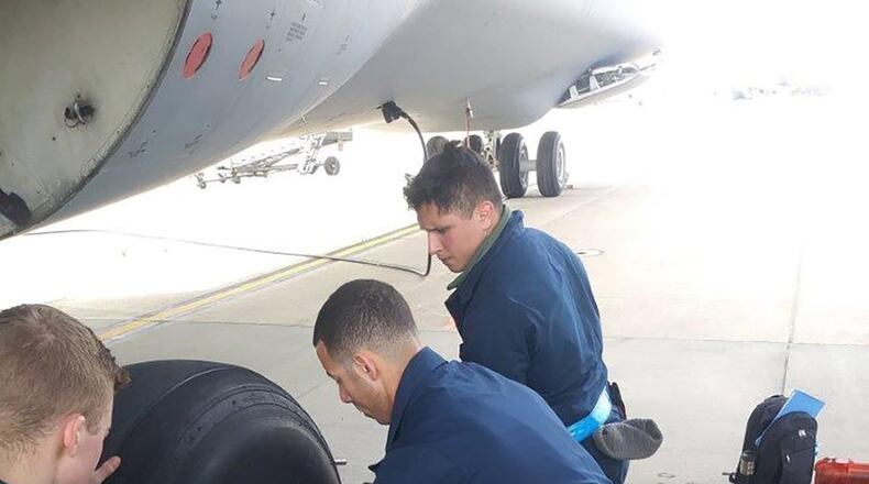 TRAVIS AIR FORCE BASE, California – The new C-5 cargo airplane tire replacement platform requires only 3 Airmen with one tool to replace a tire. The Air Force Research Laboratory Junior Force Warfighter Operations Team has come up with a solution to make this an ergonomic-friendly task. (U.S. Air Force photos)