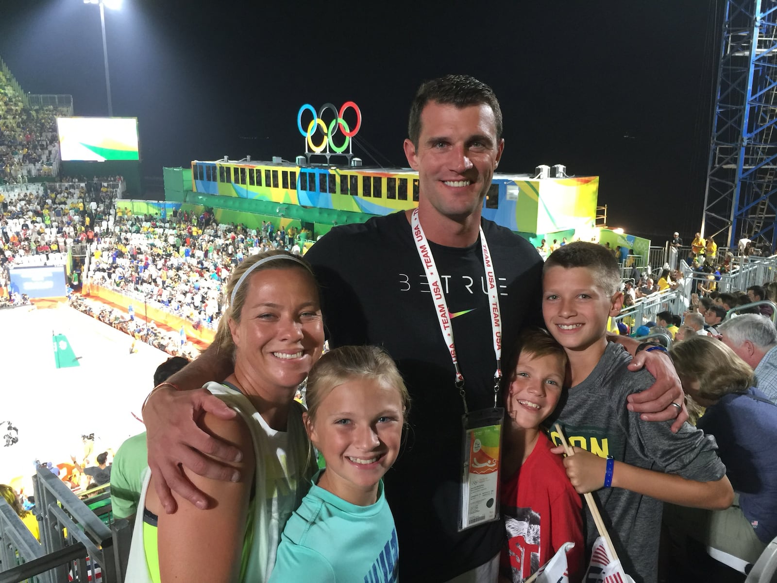 Gene Derkack who works for the U.S. Olympic Committee) with his family: wife Jenny, daughter Taylor and sons Aiden and Jordan at the summer Olympic Games in Rio de Janeiro, Brazil in 2016. CONTRIBUTED PHOTO
