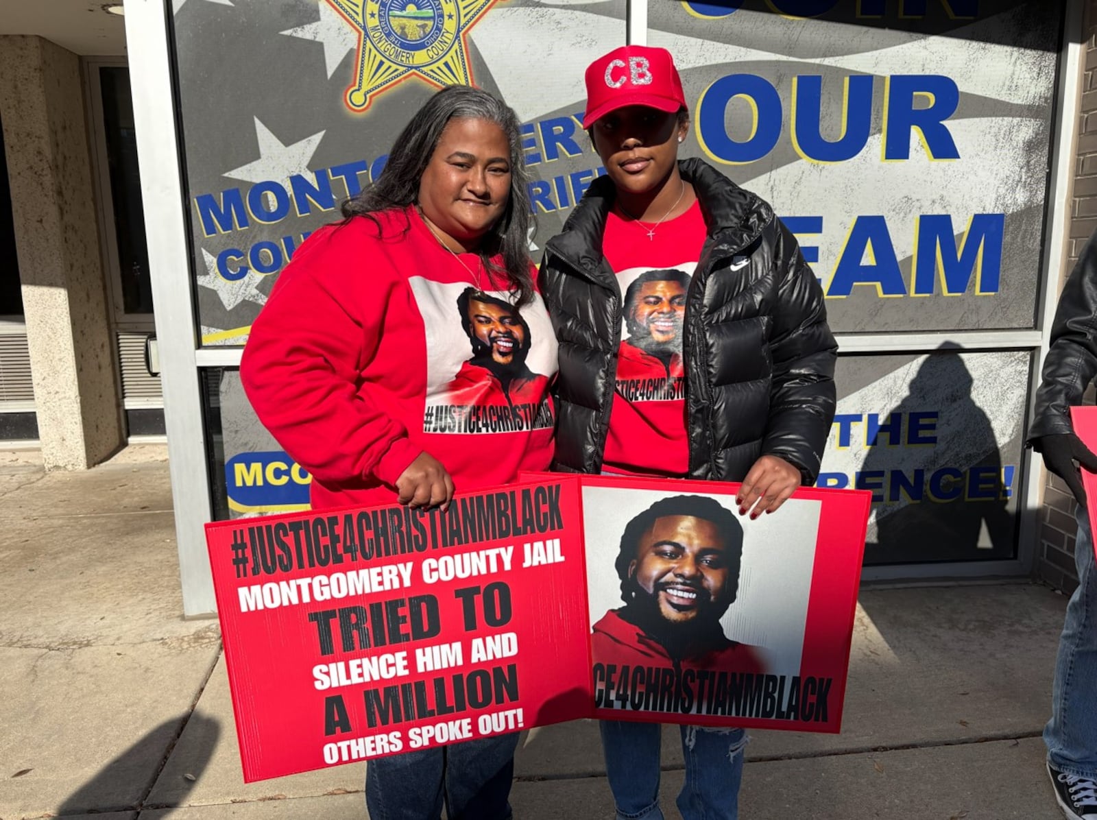 Christian Black’s mom, Misti, and sister, Chiara, attending the Montgomery County Jail Coalition's rally on Nov. 22. Brooke Spurlock/Staff