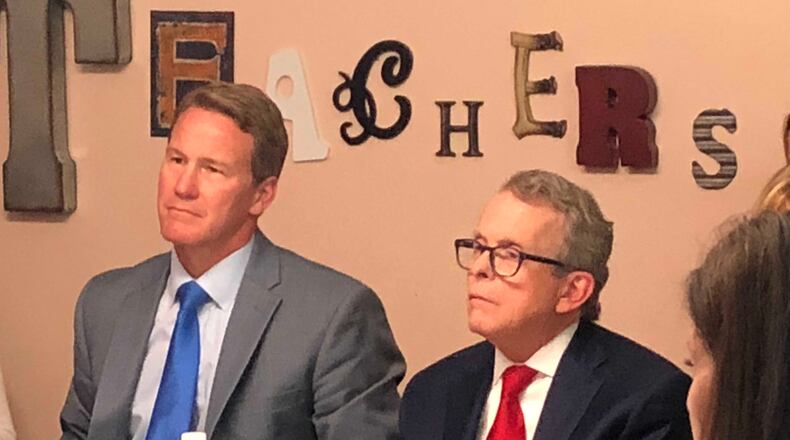 Ohio Republican Candidate for Governor Mike DeWine was in Dayton for a round table discussion on early childhood education and care on June 29. BENNETT LECKRONE/STAFF.