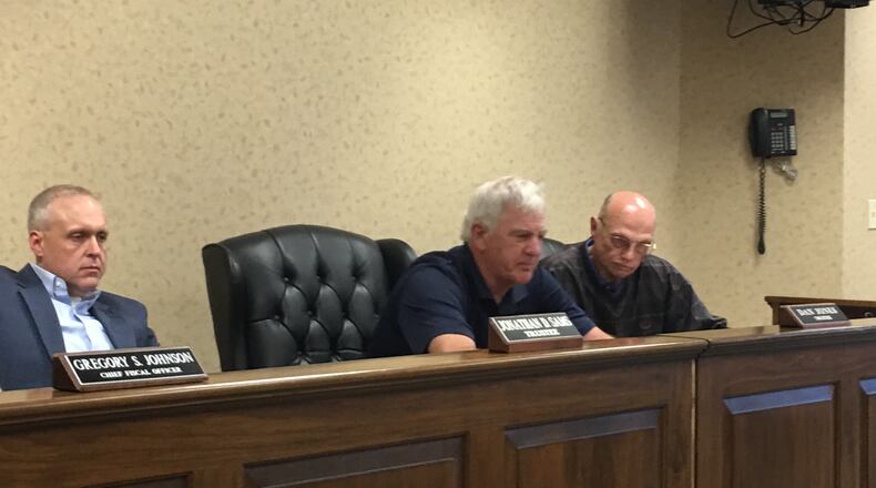 From left, Turtlecreek Twp. Trustees Jon Sams, Dan Jones and Jim VandeGrift want a plan for the development of eastern Turtlecreek Twp. STAFF / LAWRENCE BUDD