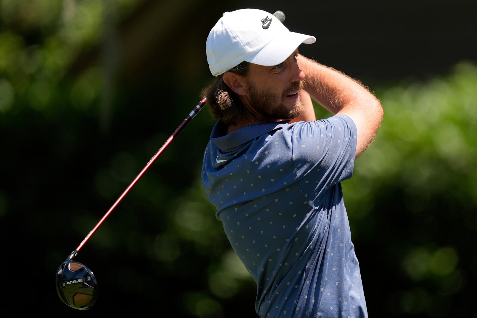 Tommy Fleetwood hits from the third hole during the third round of the RBC Heritage golf tournament, Saturday, April 19, 2025, in Hilton Head Island, S.C. (AP Photo/Mike Stewart)