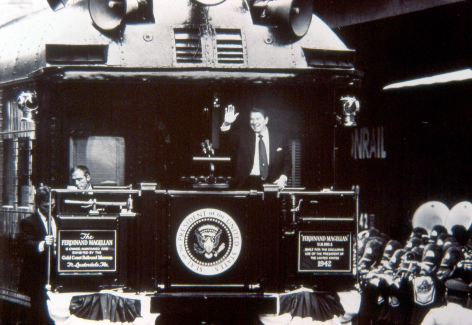 President Ronald Reagan kicked off a five-city train tour from Daytonâs Union Station in 1984. Reagan climbed onto the platform and then turned to the crowd and told them he âhad a phone call he had to take and they could listen in,â before stepping inside the car. âHouston, Houston, this is Dayton,â blared the presidentâs voice over the loud speaker. Reagan was on a special call to Commander Robert Crippen and the crew of the orbiting shuttle Challenger. DAYTON DAILY NEWS ARCHIVE