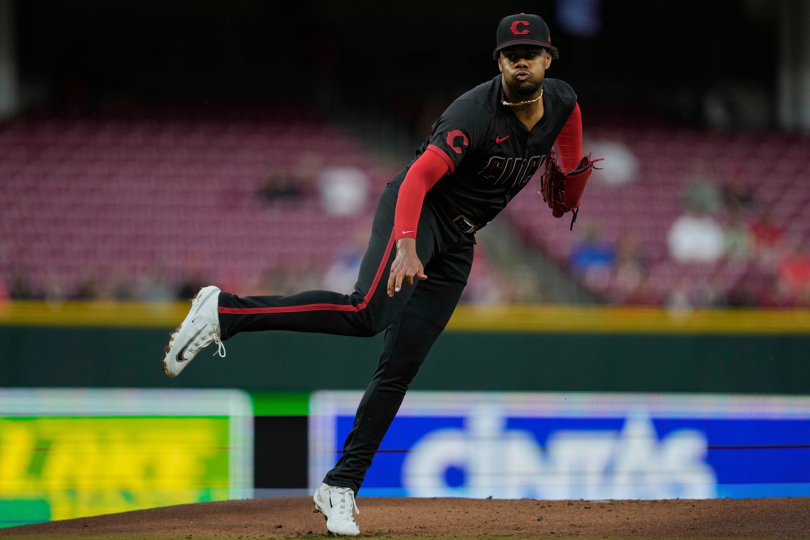 Cincinnati Reds pitcher Hunter Greene throws during the first inning of a baseball game against the Washington Nationals, Friday, May 2, 2025, in Cincinnati. (AP Photo/Carolyn Kaster)
