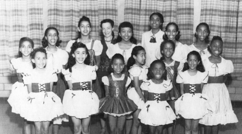 "Miss Jo," Josephine Schwarz, (back row, fourth from left) with her students at the Linden Center Dance School in the late 1940s, including future DCDC founder Jeraldyne Blunden (back row, right), and her sister, Carol Ann Shockley (front row, fourth from left). PHOTO COURTESY OF DCDC