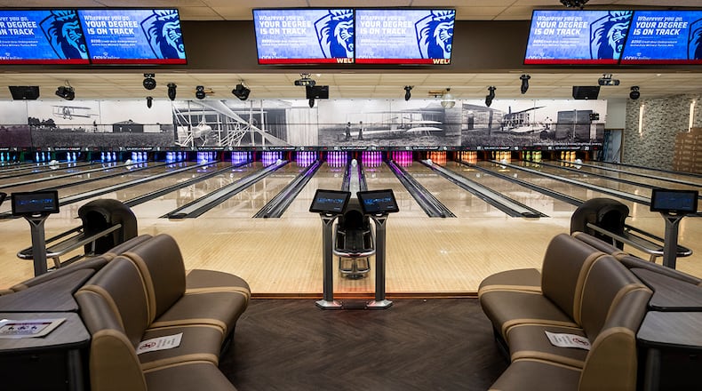 Wright-Patterson Air Force Base’s Kittyhawk Lanes reopened Dec. 8 following a 7-month renovation project that upgraded the building’s heating and cooling system. The facility has several COVID-19 safety precautions in place, including carryout-only dining, reduced number of lanes, reservation-only open bowling and the mandatory use of masks. U.S. AIR FORCE PHOTO/WESLEY FARNSWORTH