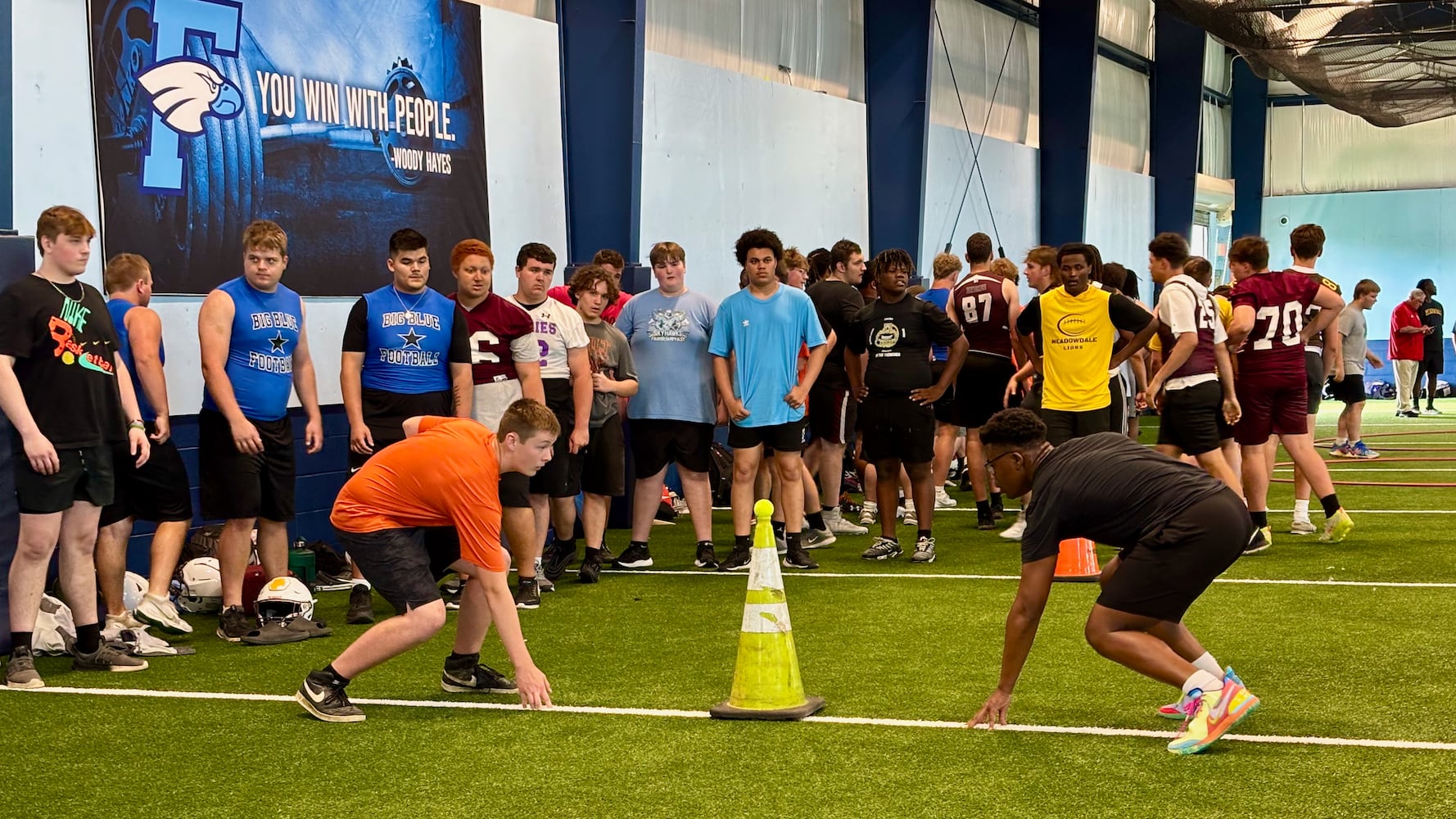 High school football 7 on 7 Fairborn offensive linemen
