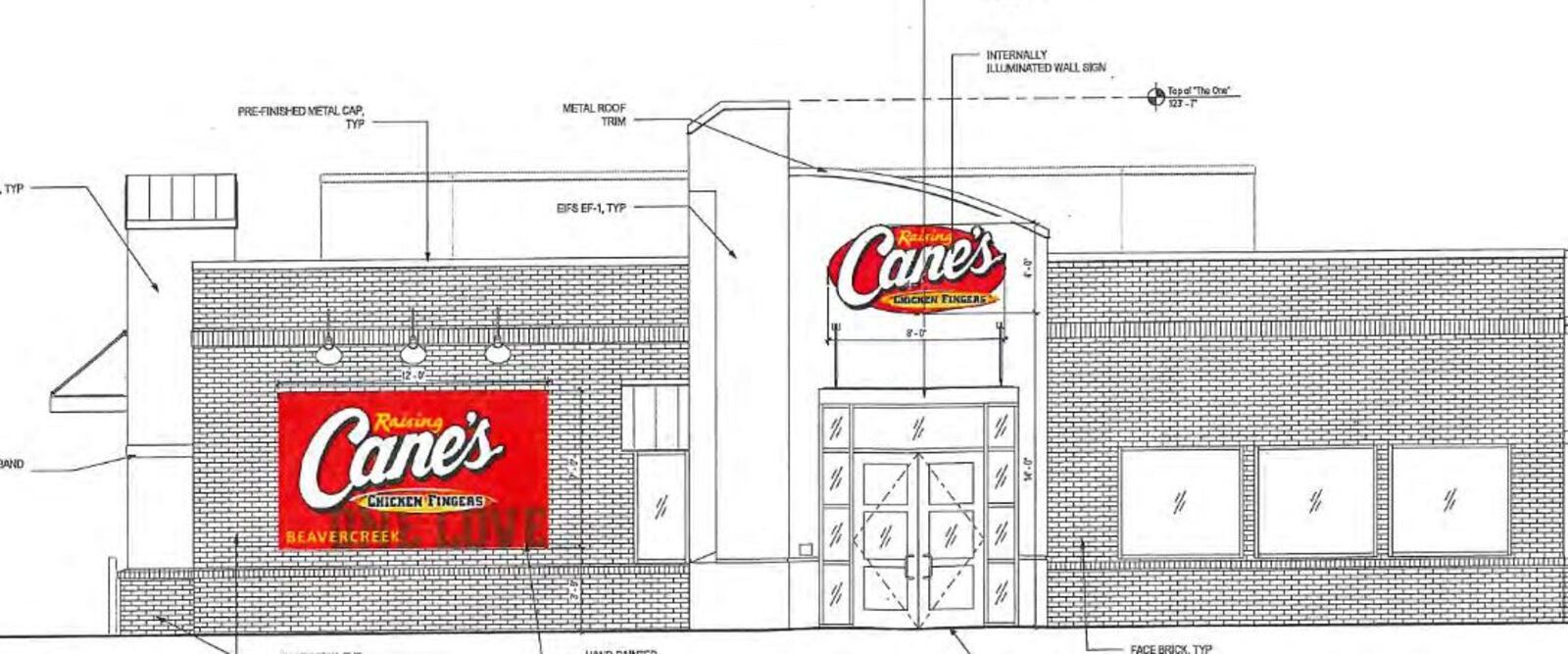 Raising Cane’s Chicken Fingers’ plans for a new restaurant near the North Fairfield Road/Kemp Road intersection in Beavercreek have been approved by Beavercreek’s city council. SUBMITTED